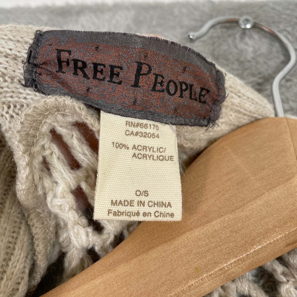Free People Cardigan Womens One Size Beige Crochet Back Ribbed Knit Shawl Wrap - Picture 3 of 7